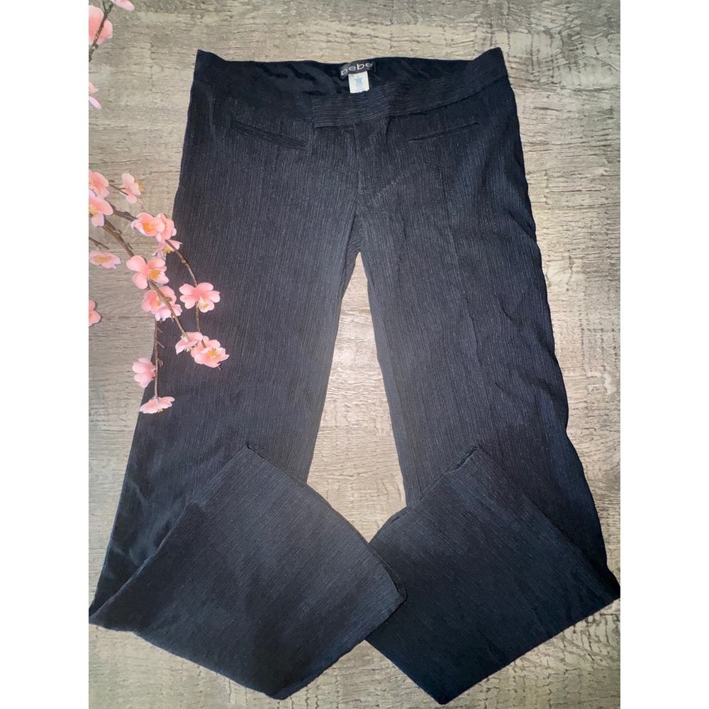 Y2K Bebe Ultra Low Rise Dress Pants Black Flare Textured Trousers Vintage Size 6 - Picture 8 of 8